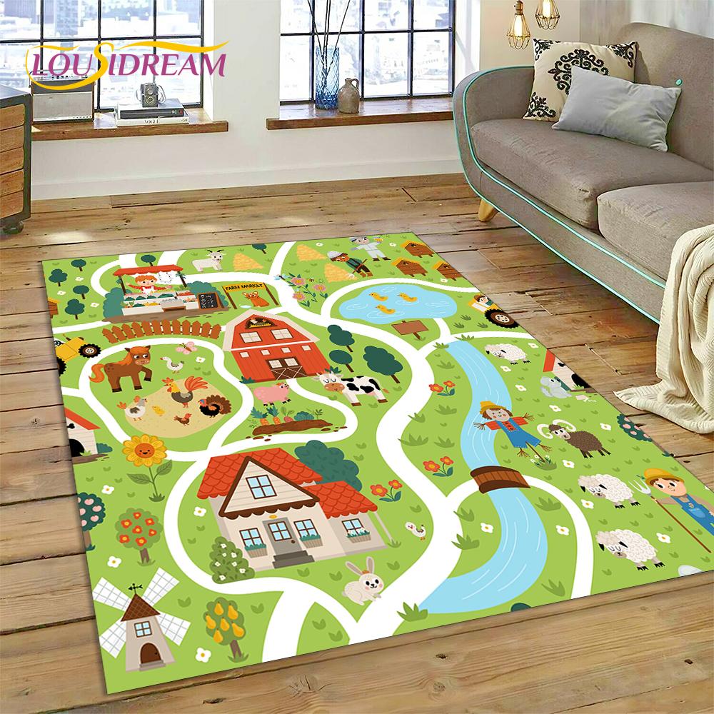 3D City Traffic Road Map Child PlayMat Highway Playroom Area Rug,Carpet Rug for Living Room Bedroom Sofa Doormat, Non-slip Gift