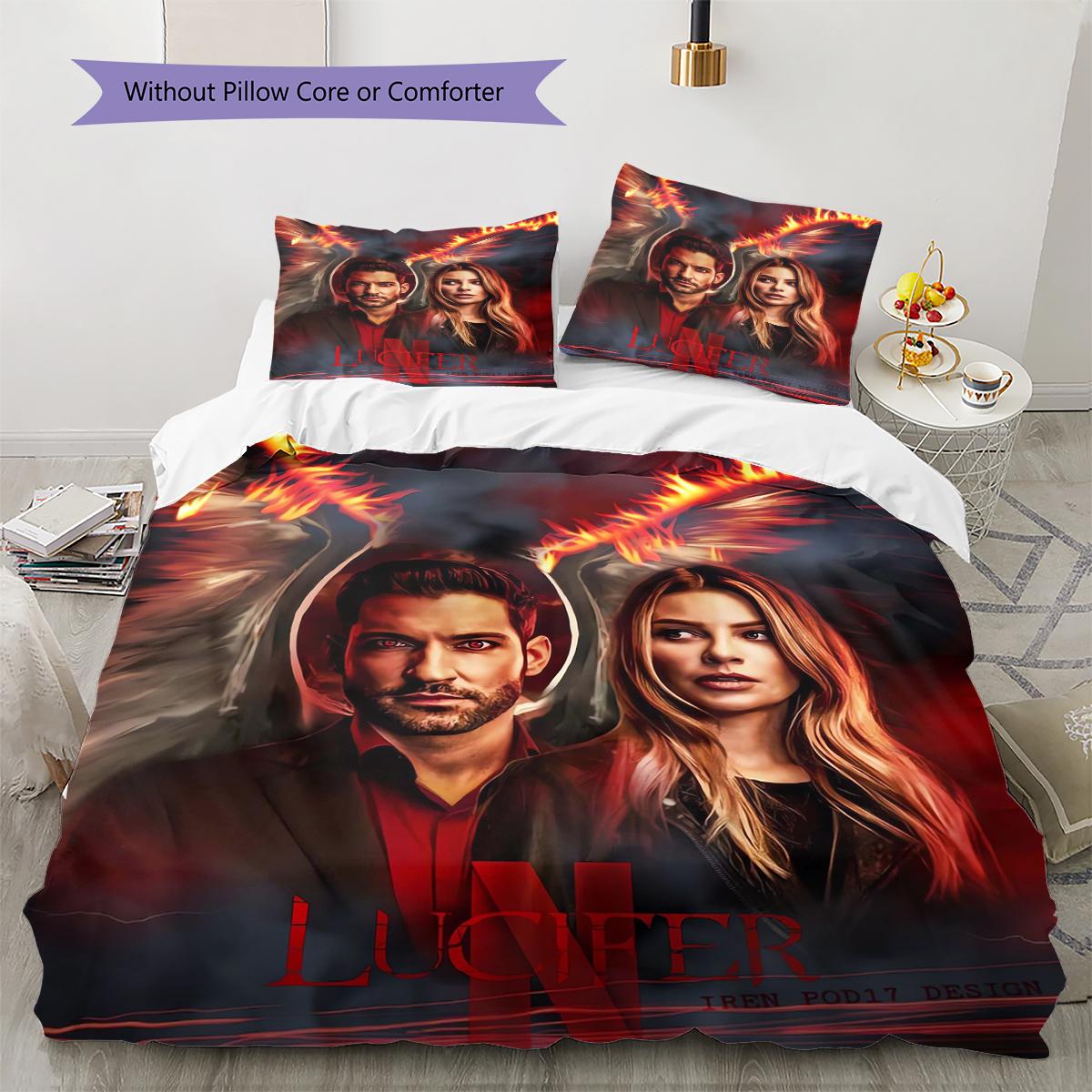 

Lucifer Pattern Bedding Quilt Set Quilt Cover Pillowcase Home Decoration Gift (1 * duvet cover + 2 * pillowcase, without core) 240x220cm