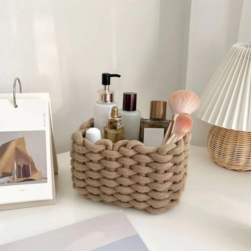 Practical Nordic Style Woven Basket Hand-woven Rectangular Cotton Rope Basket Multi-functional Storage Basket Desktop Storage