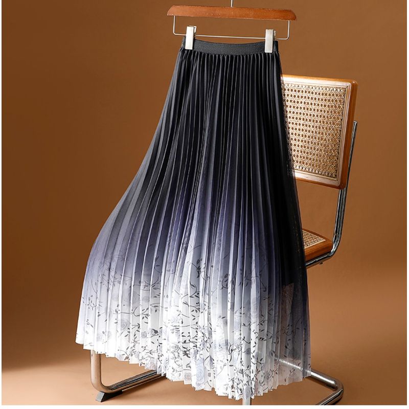 

Принтованная эластичная юбка миди с эластичной талией для женщин Black All yards