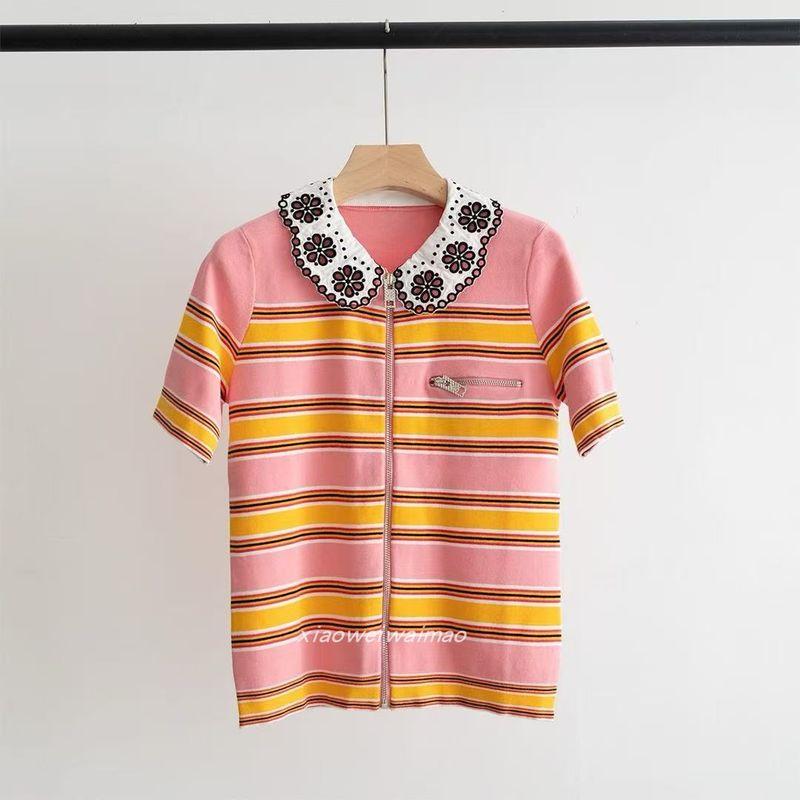 

25a138. Экспорт Фабричная этикетка Крой ~ Модный цвет в полоску Съемный воротник Приталенный вязаный кардиган Vermicelli In Stock S