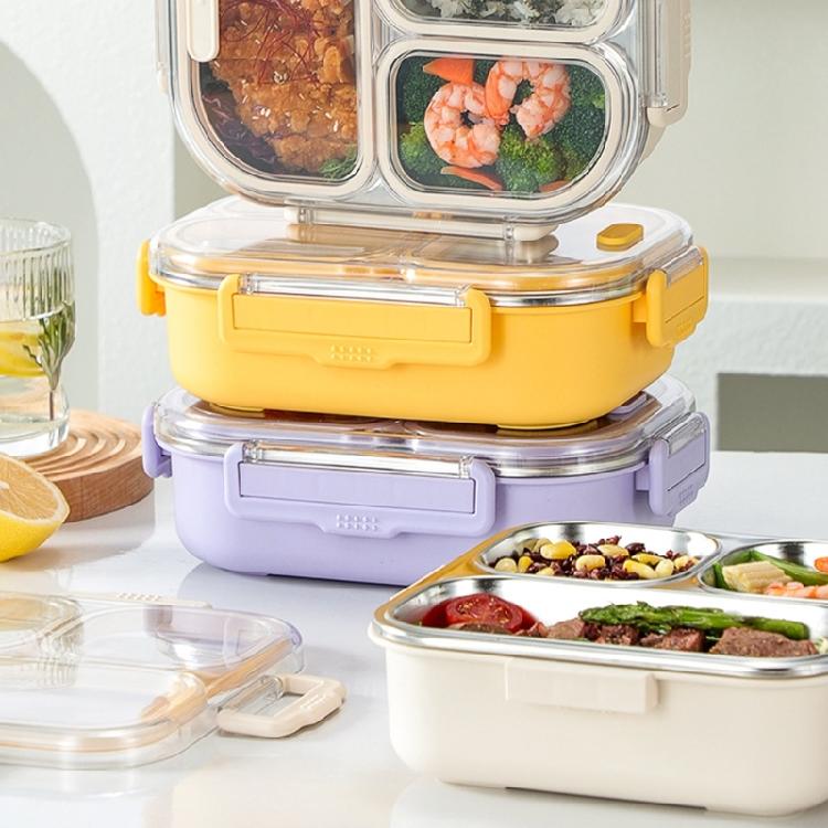 Lunch Bentos Container with Clear Lid, 800Ml Stainless Steel 3 Compartment Box for Meals, Snacks, and School