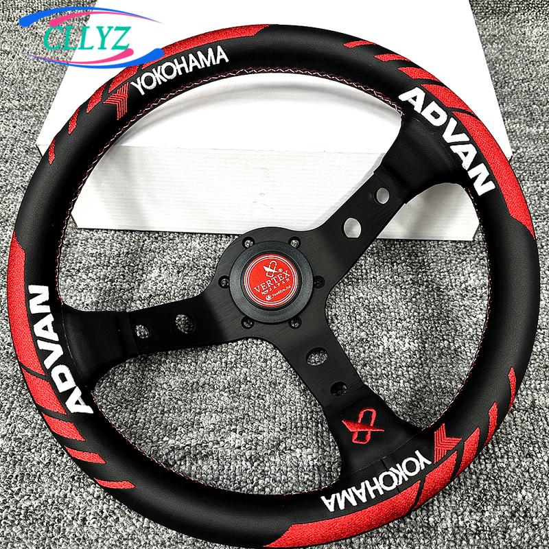 12.5inch 13inch 320mm VERTEX x ADVAN YOHOHAMA Leather Racing Steering Wheel Embroidery JDM Car Accessories Red