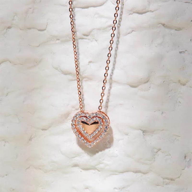 S925 Sterling Silver Romantic Heart Pendant Necklace for Women - Exquisite Light Luxury Collarbone Chain 925 Silver розового золота