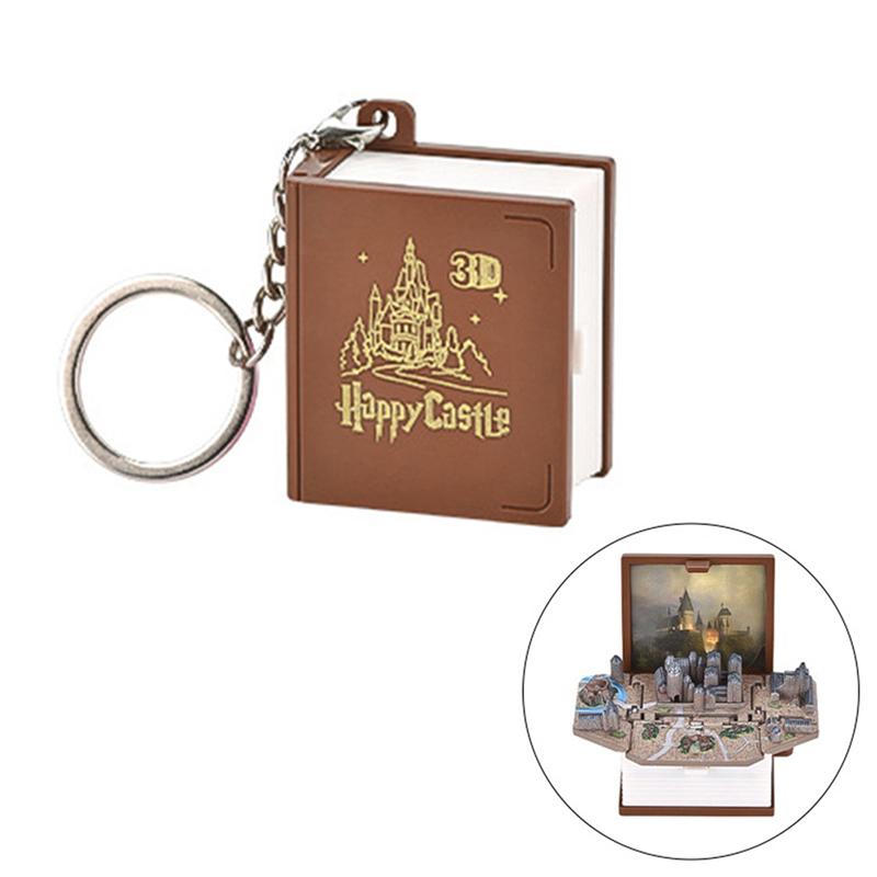 

3D трехмерный замок-книга брелок складной замок-книга брелок кулон коричневый