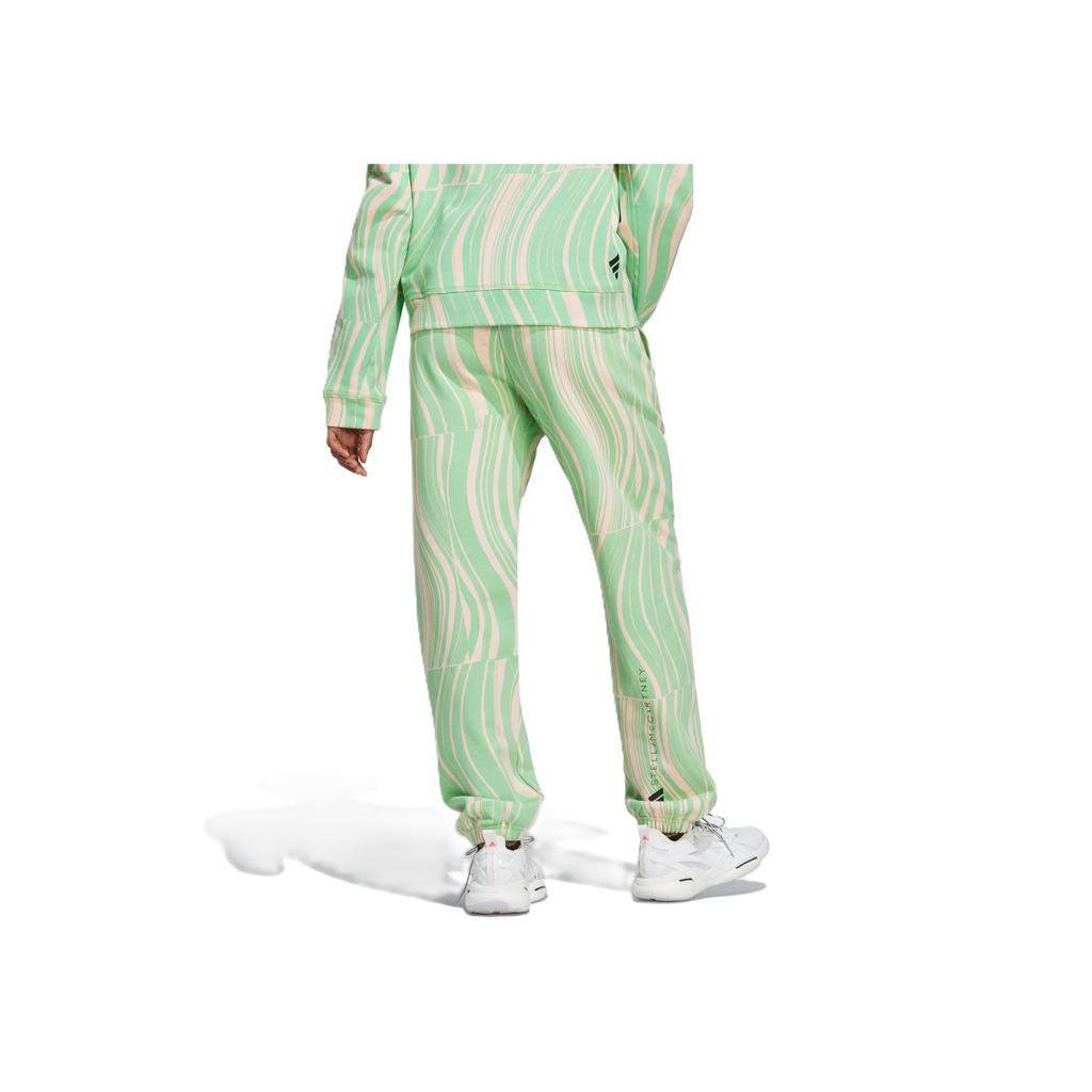 Adidas Truecasuals High-Waisted Printed Straight-Leg Sports Pants Women Bottoms Bright-Green Light-Pink HT1104