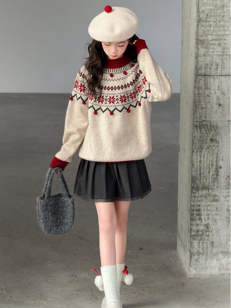 Girls' 2025 Autumn/Winter Stylish Thick Knit Sweater - Warm Fashionable Top for Big Kids