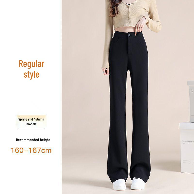 Černé zvonové kalhoty s vysokým pasem: Zeštíhlující rozšířené kalhoty na jaro a podzim.