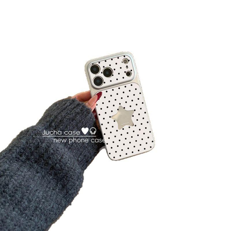ins polka dot apple 17 mobile phone case all-inclusive anti-drop iphone16promax simple 15 hollow white background stars