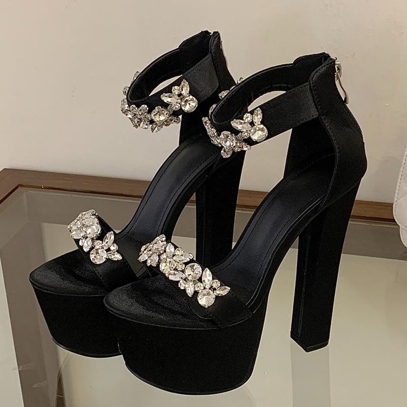 

Eilyken Fashion Sexy Open Toed Rome Rhinestone Platform Sandals Ultra-high Thick High Rear Zipper Women Banquet Party Dress Shoe 35 чорний