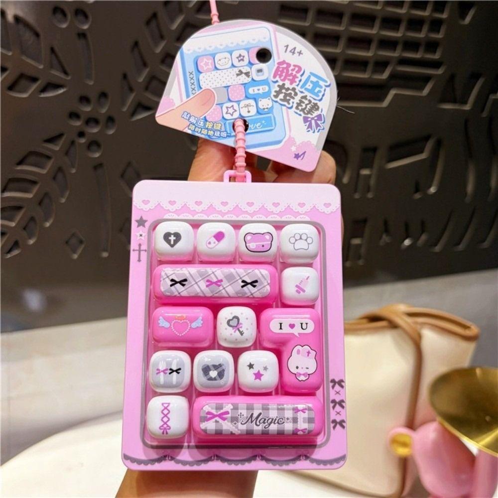 Cartoon 14 Keys Keyboard Keychain Cute Stress Relief Fidget Toy Student Gift