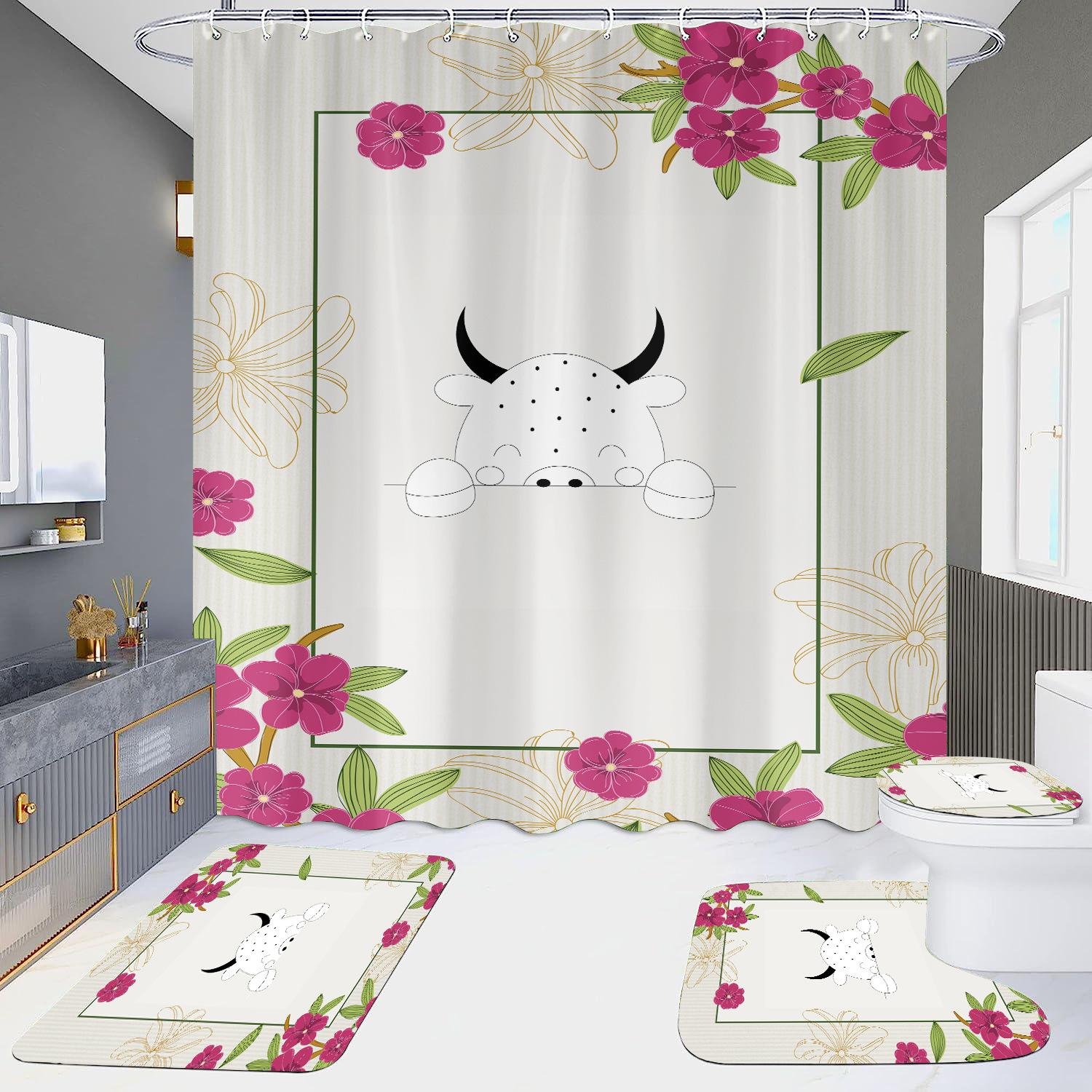 

4 шт., наборы занавесок для душа с милым котом для ванной комнаты, нескользящие коврики для ванной комнаты, крышка для унитаза, коврик для ванной 4Pcs