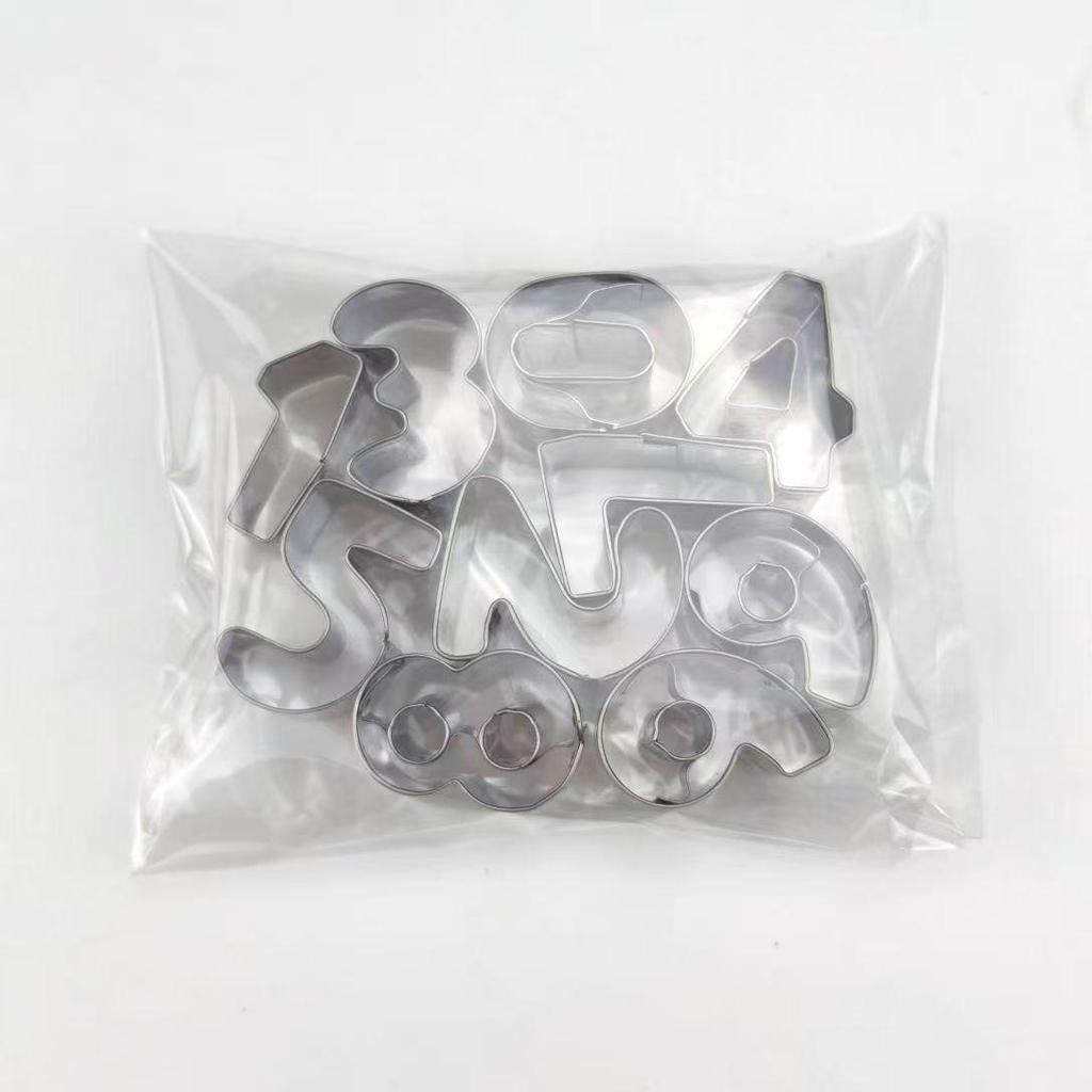 10-Piece Stainless Steel Digital Molds for Cake, Cookie, Pastry, and Fruit Cutting
