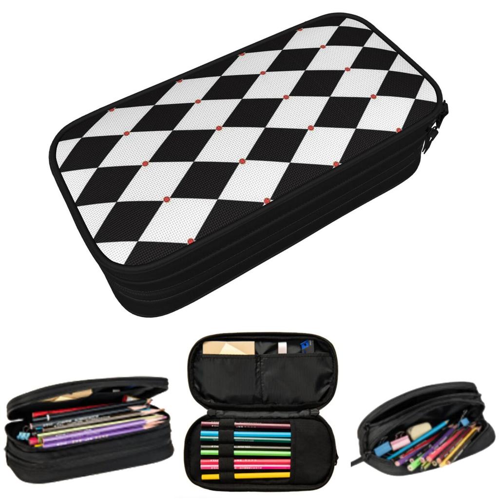 Harlequin Plaid Playing Cards Pencil Case for Kids Gifts Pen Box Pencil Bag Stationery Supplies Pen Holder Bag