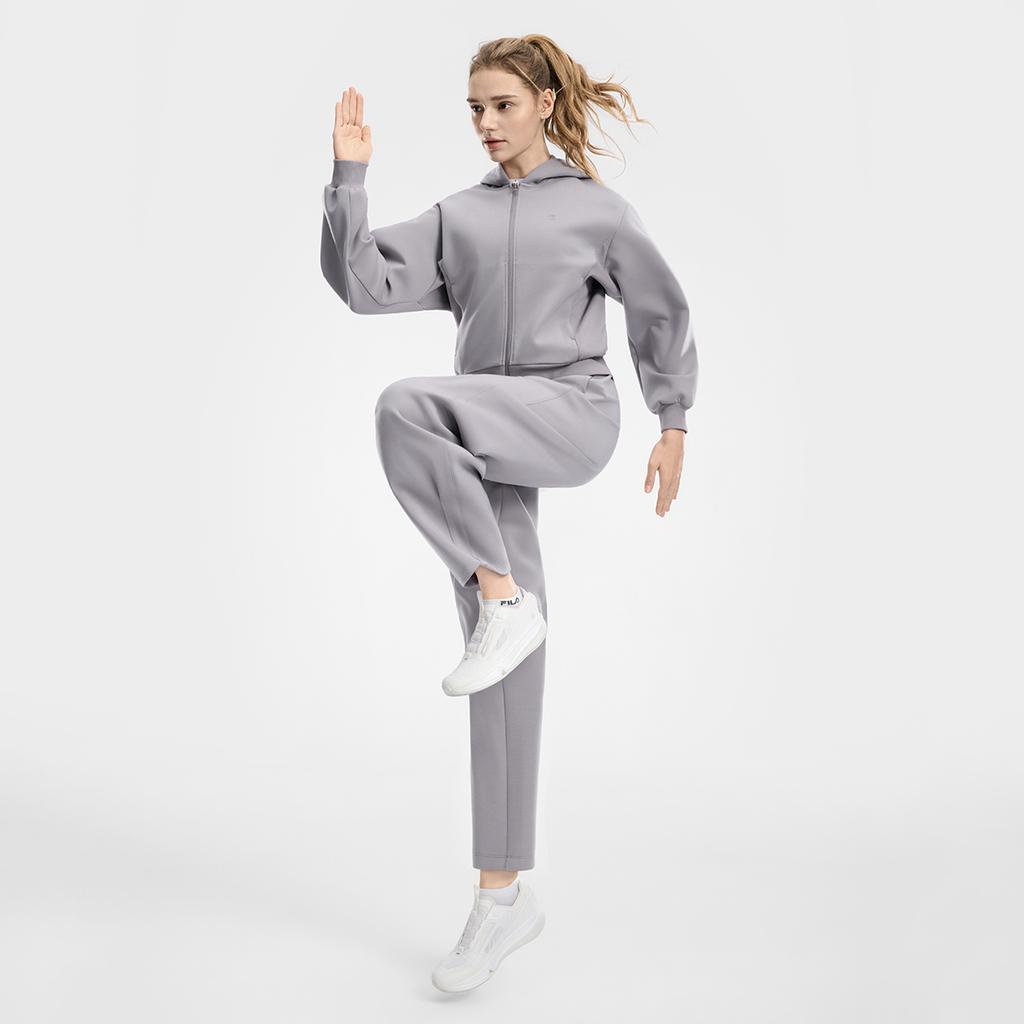 FILA Fitness Classic Simple Sports Training Casual Comfortable Versatile Hooded Knit Loose Zipper Sweatshirt Jacket Women tops A11W621508FGY