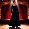 Yousheng Damen Samt Maxikleid Lässig Rundhalsausschnitt Langarm A-Linie Schwingendes Kleid Herbst Cocktailparty Formelles Kleid für Hochzeitsgast