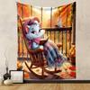 Cozy Cat Reading on Autumn Balcony Patterned Tapestry Decorative Wall Hanging, Home Bedroom Living Room Decor