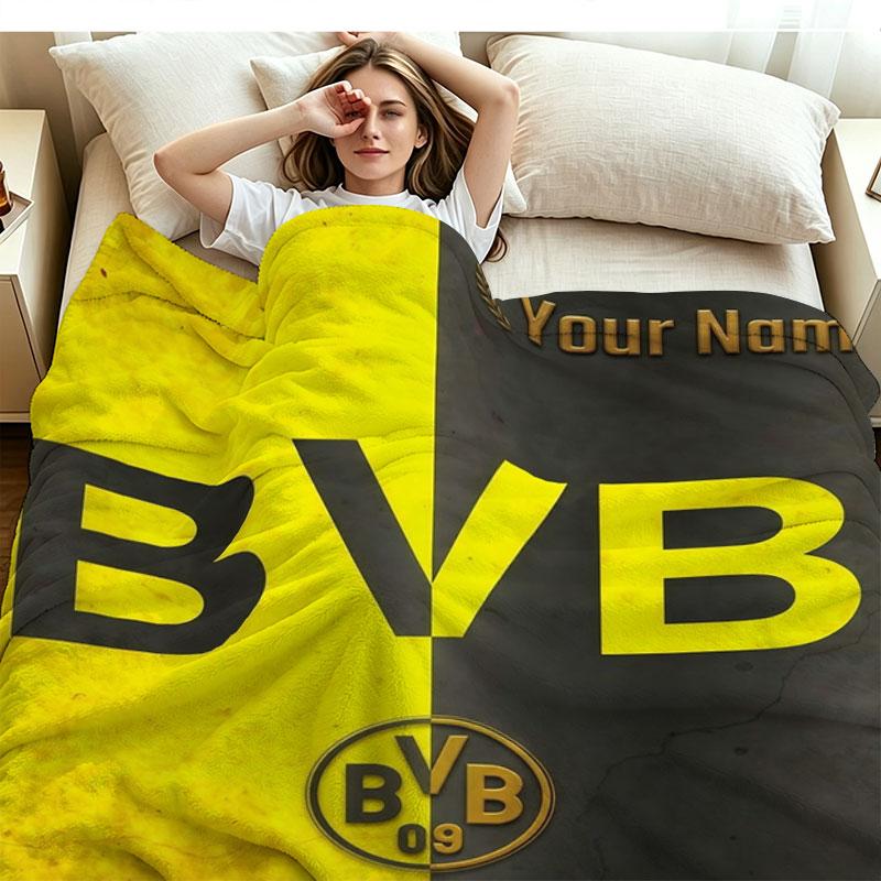 1PC Borussia Custom Name Patterned Flannel Blanket Suitable For All Seasons for Home Decor Warmth and Comfort Gifts Holiday Present