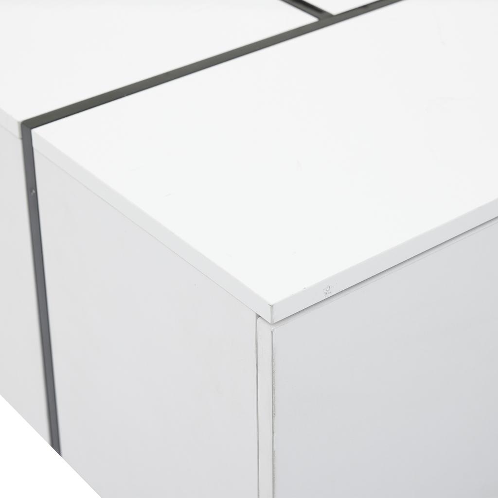 Modern White Square Coffee Table, Patchwork Colors with High-Gloss Look, 100 X 60 X 40 Cm – Four Drawers, Sliding Tabletop, Load Capacity Up To 30 Kg