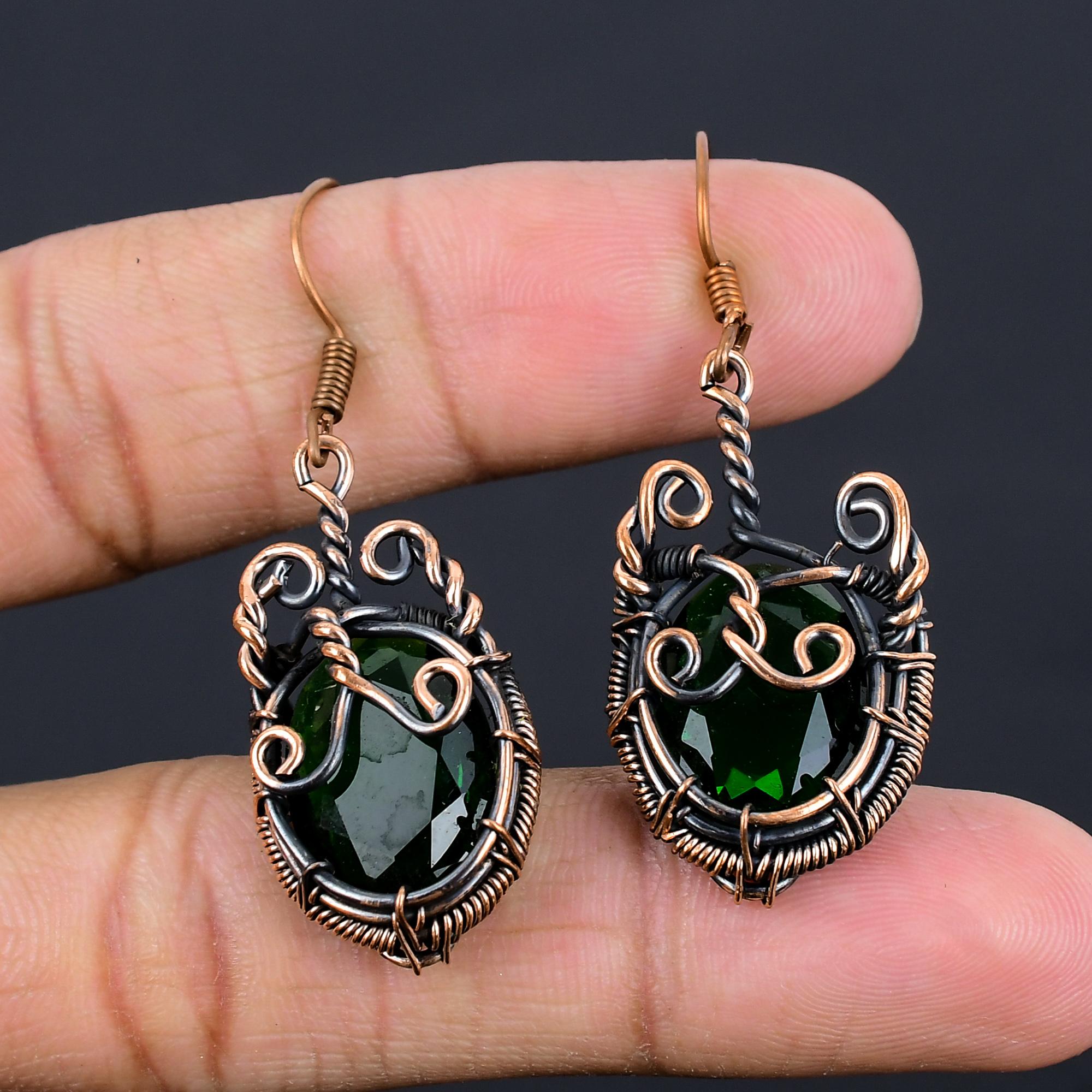 

Ювелирные изделия из драгоценных камней Зеленого Турмалина, Серьги, обернутые медной проволокой 999 пробы, Удивительные серьги с Турмалином, Дизайнерские украшения ручной работы для женщин 2.55 Inches