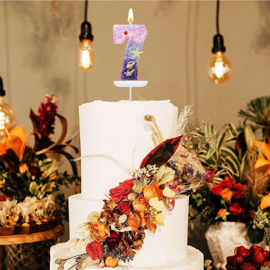 Birthday Number 1 Candles, Mermaid Theme Birthday Candles for Cake, Pink Purple Numeral Candle Cake Topper with Sequins