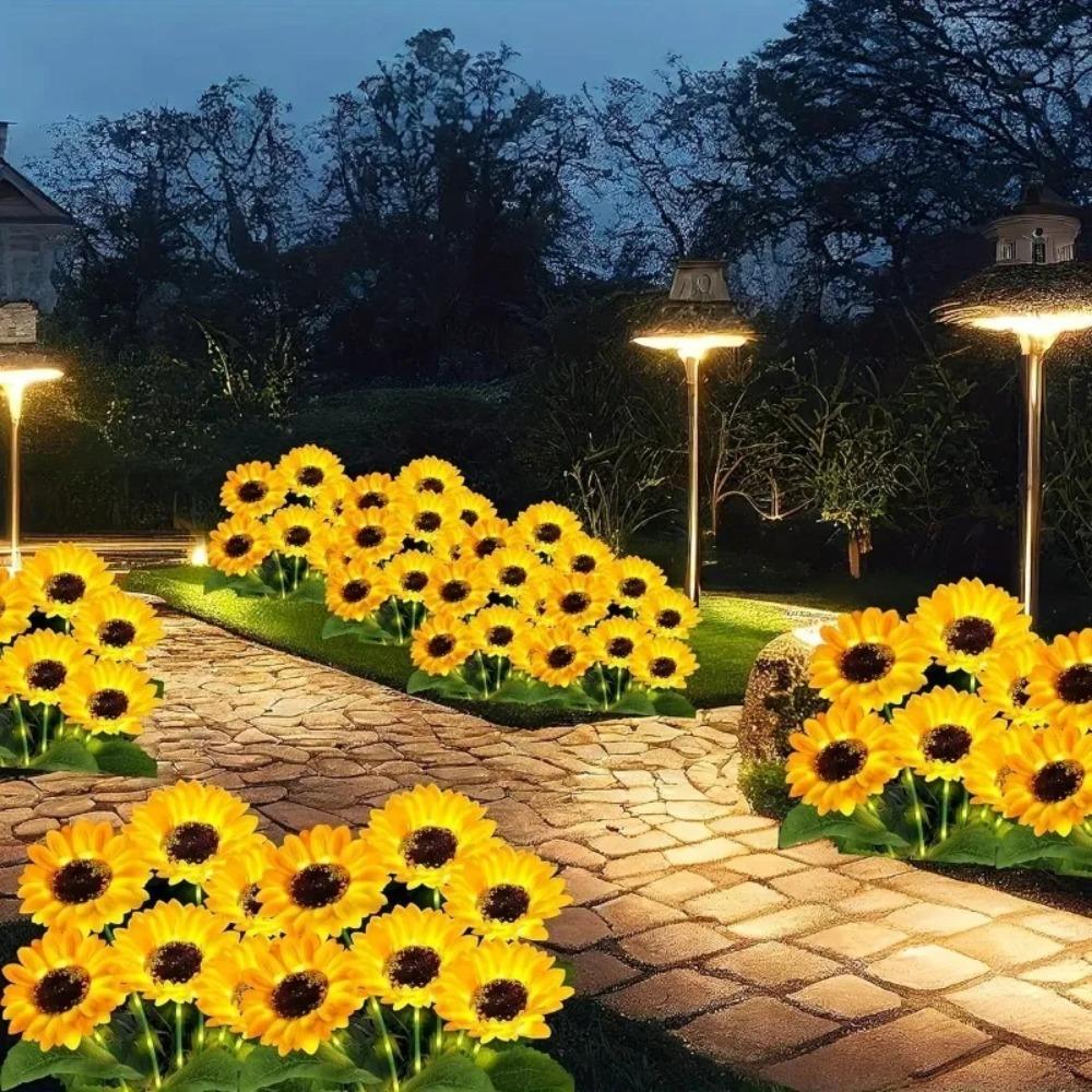 6 Head Solar Simulation Sunflower LED Lights with Luminous Pole for Garden Yard Lawn Patio Pathway Night Landscape Decor Lamp