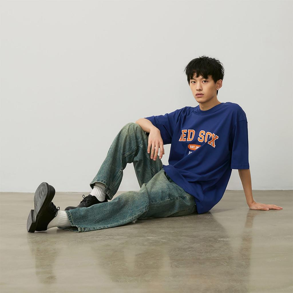 MLB College Style Series T Shirts Unisex Blue Crew Neck Moderate Straight Fit 3ATSV0243-43RBS