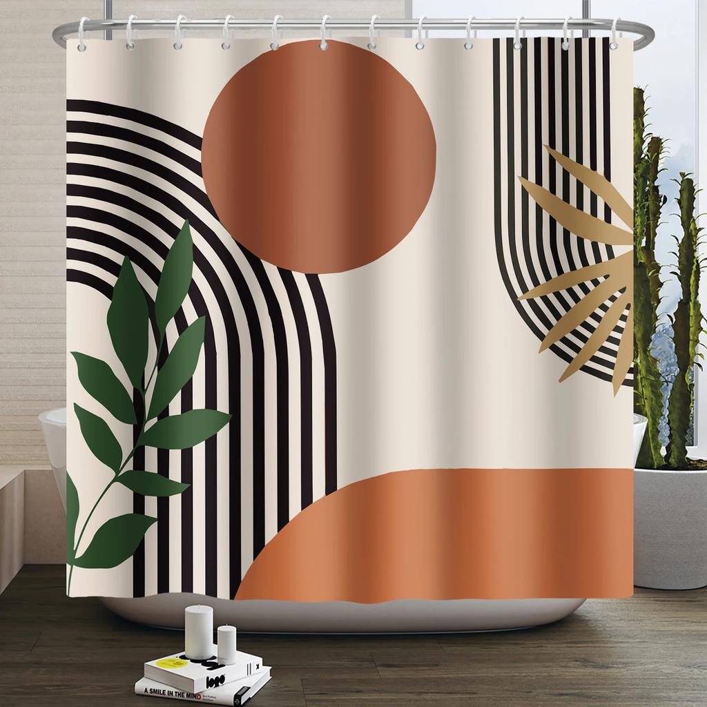 Nordic Wind Boho Shower Curtain for Bathroom Abstract Mid Century Modern Minimalist Geometric Arch Beige Bohemian Bath Curtain