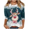Spring and Autumn Round Neck Christmas Themed Pattern 3D Printed Top Fashionable Casual Long Sleeved Women's T-shirts