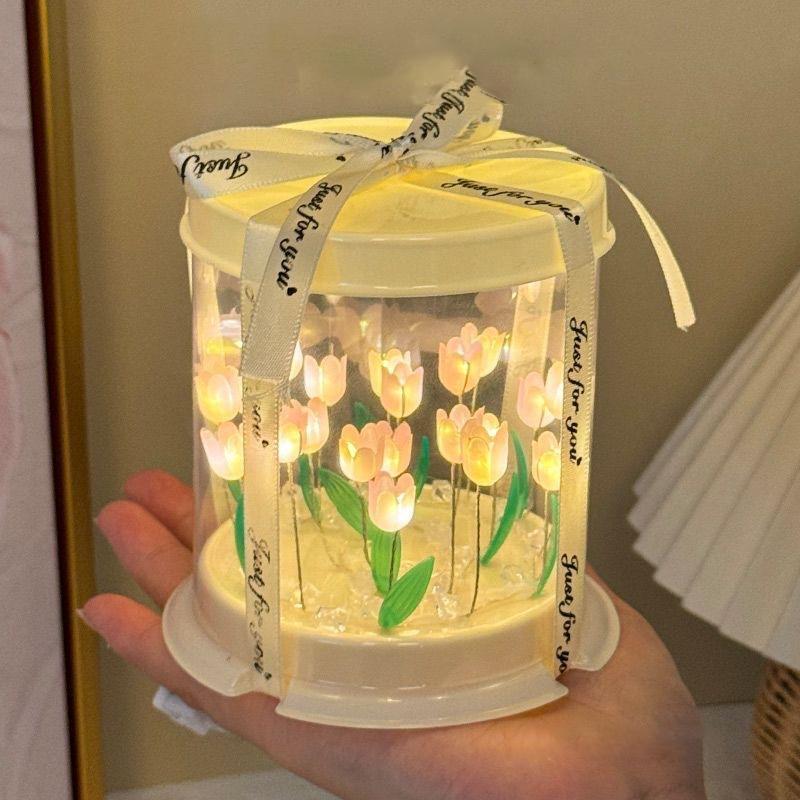 New DIY Tulip Night Light Handmade Unfinished Products Cake-shaped Acrylic Lights Small Atmosphere Night Lamp Home Decoration