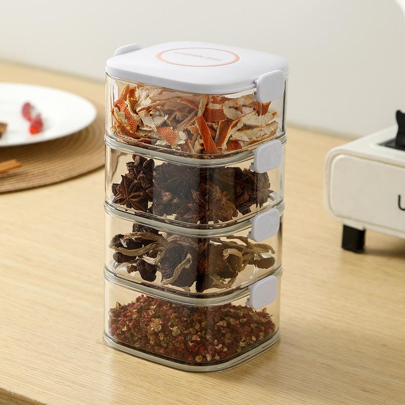 Multi-layer Seasoning Sealed Jar Storage Box, Kitchen Dried Chili Peppers, Sichuan Pepper, Star Anise and Condiments Separate Packaging Storage Box