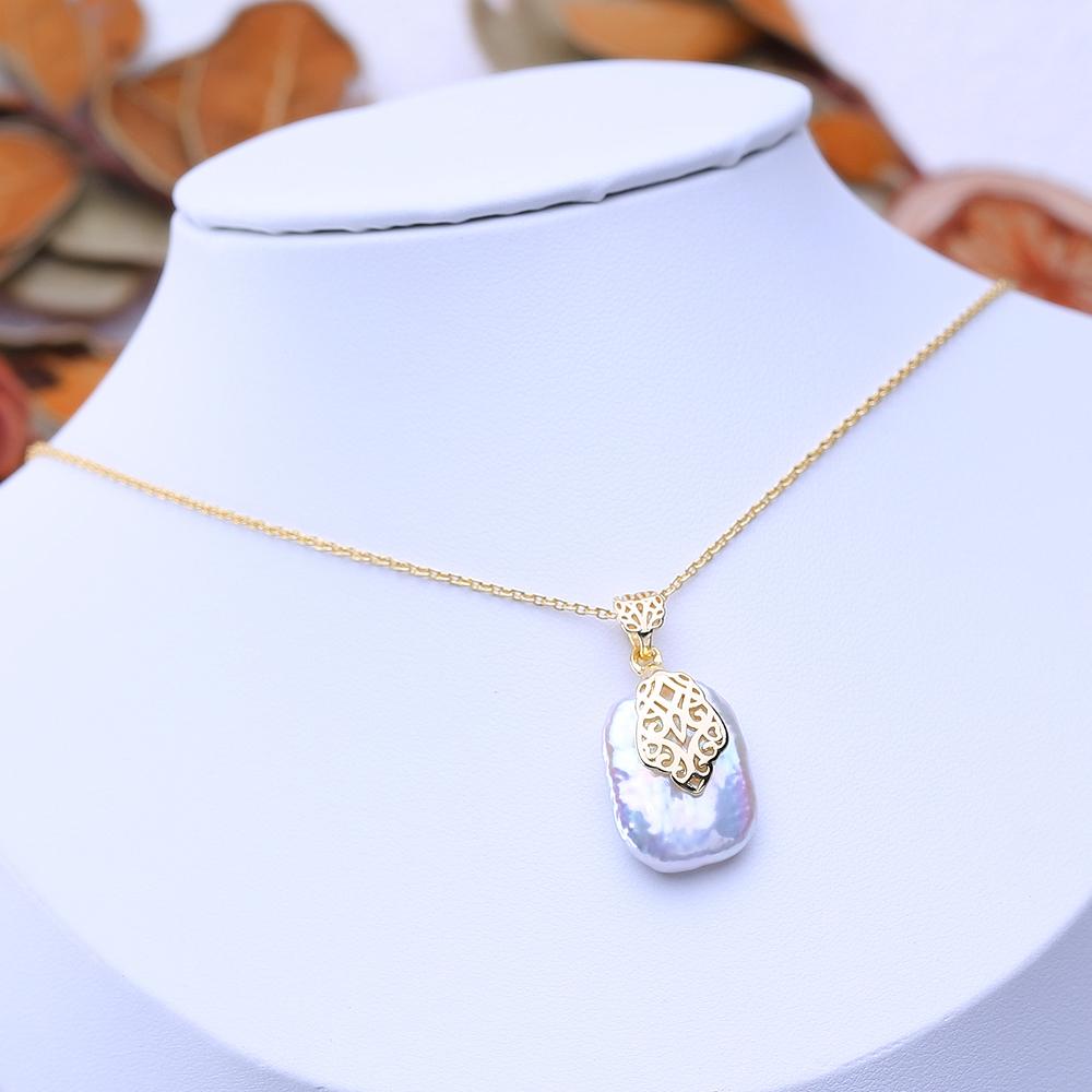 LSOOYH Natural Freshwater Big Baroque Pearl Necklaces Party Elegant Vintage Pendant, Birthday Gifts for Women