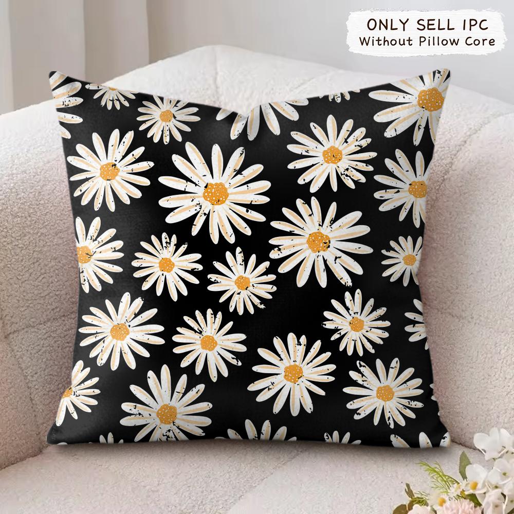 Black Daisy Cushion Cover Soft Plush Fabric DoubleSided Printed Cushion Covers for All Seasons Modern Home Decor