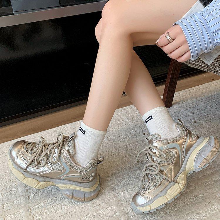 Leather dad shoes women 2025 new summer street shot retro fashion small man thick sole light and comfortable casual shoes