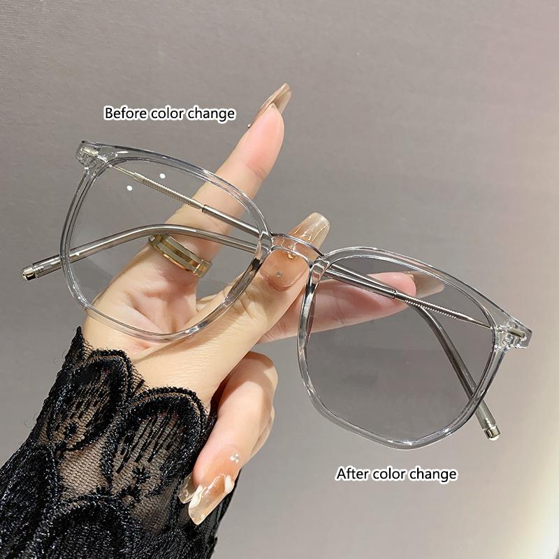 1/2/3PCS Photosensitive Color-changing Nearsighted Glasses Retro Polygonal Anti-blue Light