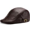 Men Women Adjustable Genuine Leather Ivy Cap Newsboy Hat Sheep-skin