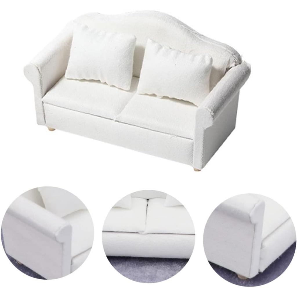 Мини-диваны Кукольный домик Диван Миниатюрная мебель Белый Декор Реквизит для фотографий Модель дивана для мини-дивана Мебель Мини-мебель Мини-диван Деревянный набор