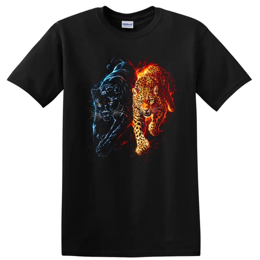 Leopard Tiger Animal Art T Shirt Colorful Fire Water Design Graphic Tee