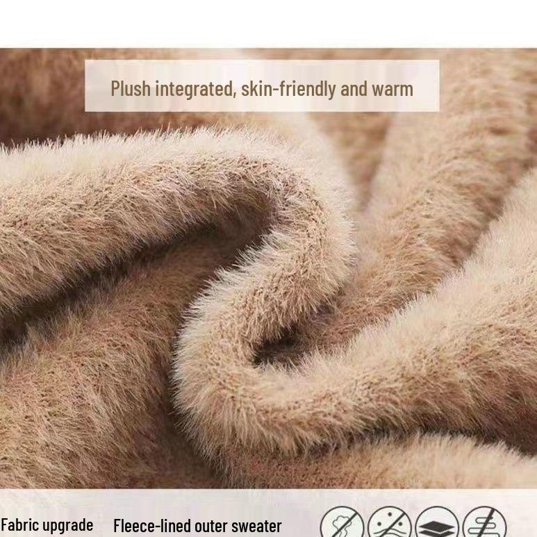 European Style Half High Neck Hollow Knit Women's Fleece Lined Sweater - Warm Autumn & Winter Base Layer