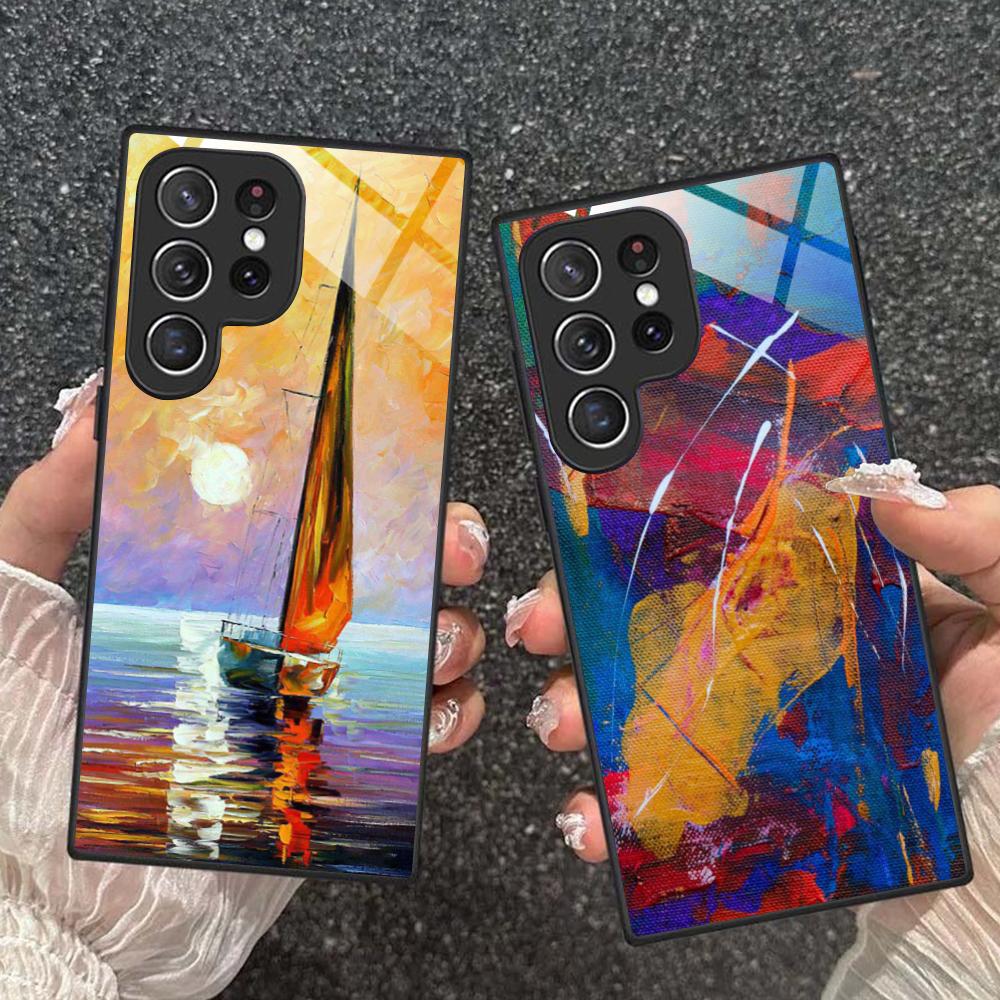 Abstract Oil Painting Phone Case for Samsung Galaxy S26 S25 S24 S23 S22 S21 S20 Note20 Plus FE Ultra Glass Protective Cover