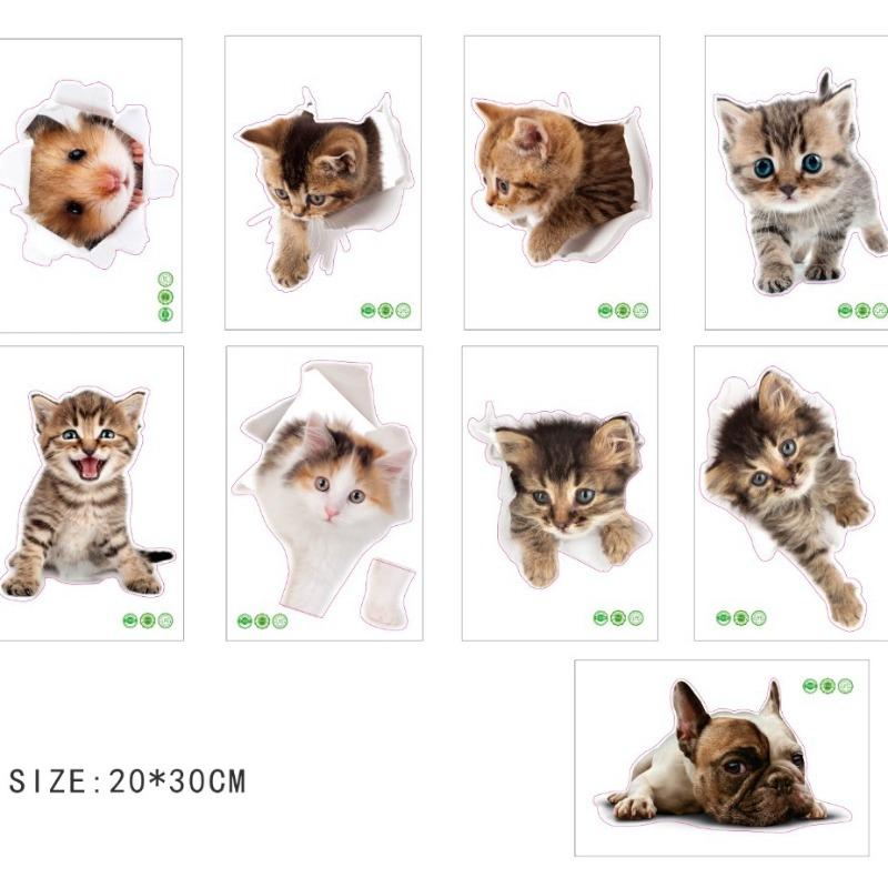 Cute Cats Wall Sticker Hole View Vivid Dogs Bathroom 3D Toilet Stickers For Home Decoration Animals Decals Self-adhesive Poster