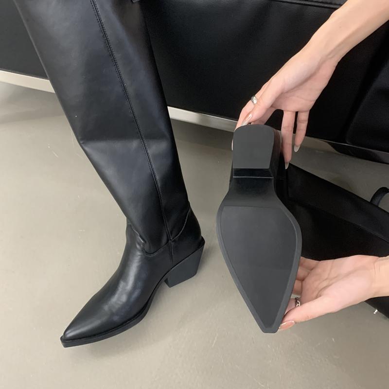 Fashion Eilyken New Design Belt Buckle Pointed Toe Women Knee-High Boots Winter Vintage Square Low Heels Female Shoes