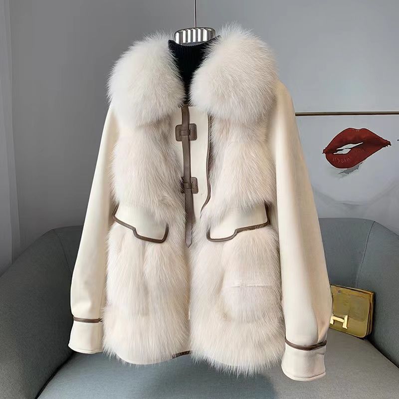 Women's Coat Fashion Popular Down Coat Autumn Winter with Fur Neighboring Fox Fur Grass Parker Coat Suede