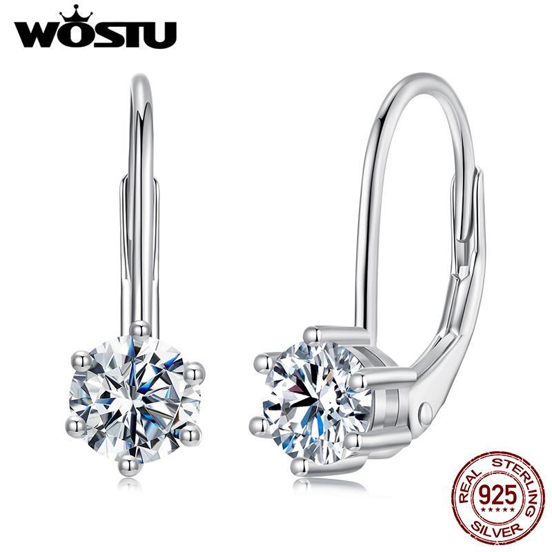 WOSTU 1CT Moissanite Wedding Huggie Drop Earrings 925 Silver Lab Diamond Hoop Earring For Women Simple Party Gift