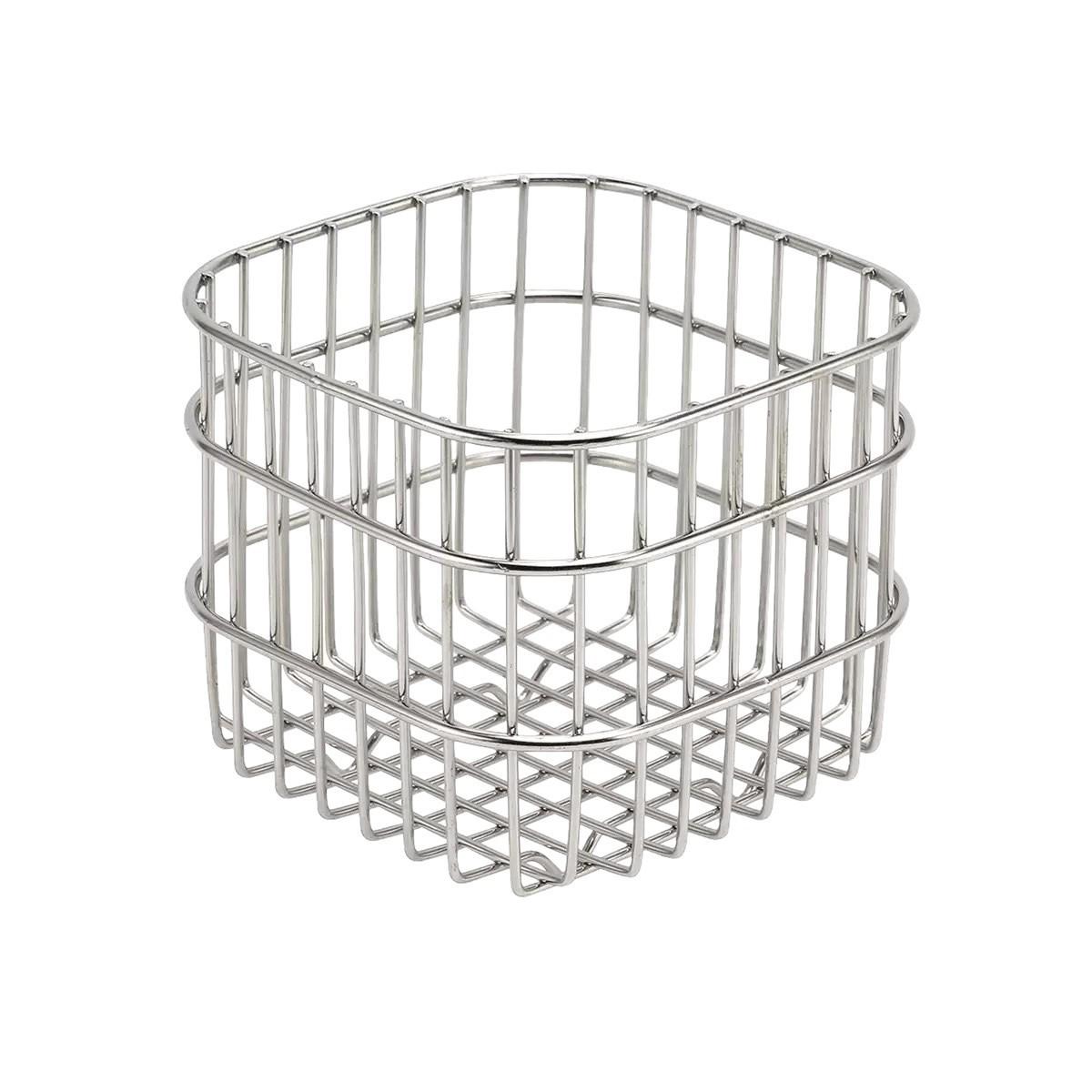 

Modern Minimalist Stainless Steel Storage Shelf Square Metal Household Desktop Storage Basket for Miscellaneous Items Cosmetics Sorting Basket 11x11x10cm 1pcs