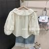 Kids' Korean Mohair Bubble Sleeve Knitted Cardigan & Floral Stand Collar Dress
