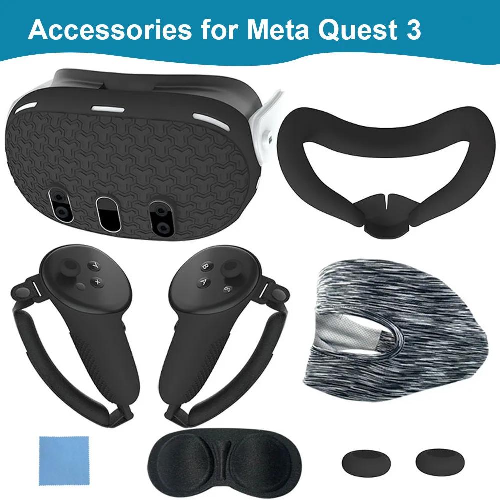 7pcs Accessories Set Soft Shell Skin Washable VR Protective Cover VR Headset Cover Controller Grips Cover Soft for Meta Quest 3