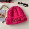 Wool Blend Embroidered Letter Knit Hat For Women Winter Warmth