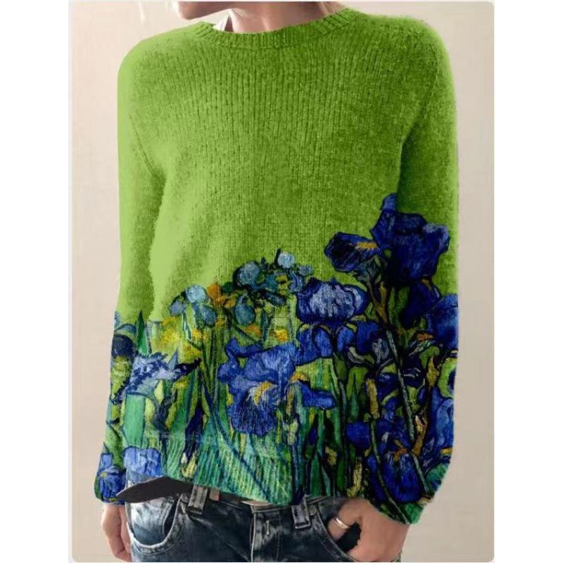 Spot 3D Printed Women's Floral Pattern Pullover Hoodie Without Hat Casual Loose Long Sleeved Top