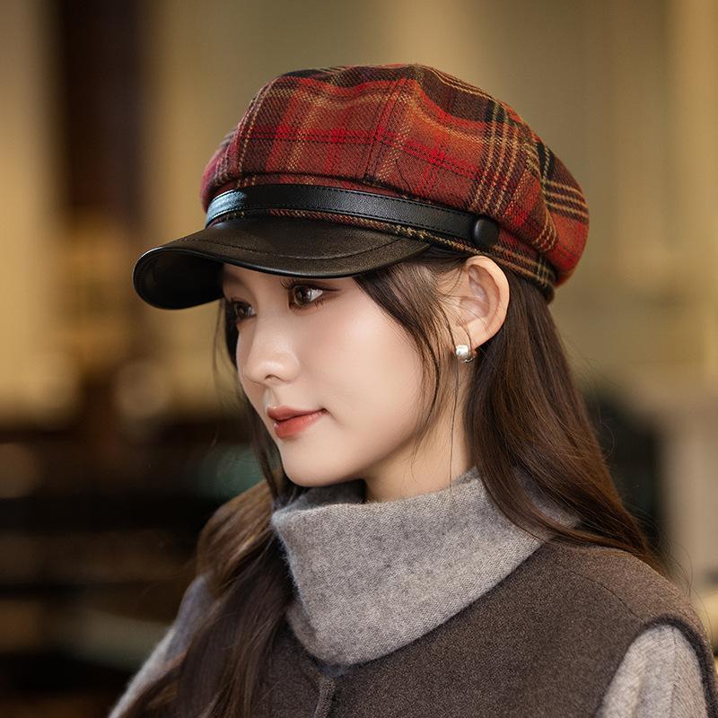 Modischer und vielseitiger achteckiger Hut im britischen Stil für Damen, Herbst und Winter, Retro, lässige Baskenmütze, Malerhut für große Köpfe, Trend average size brown